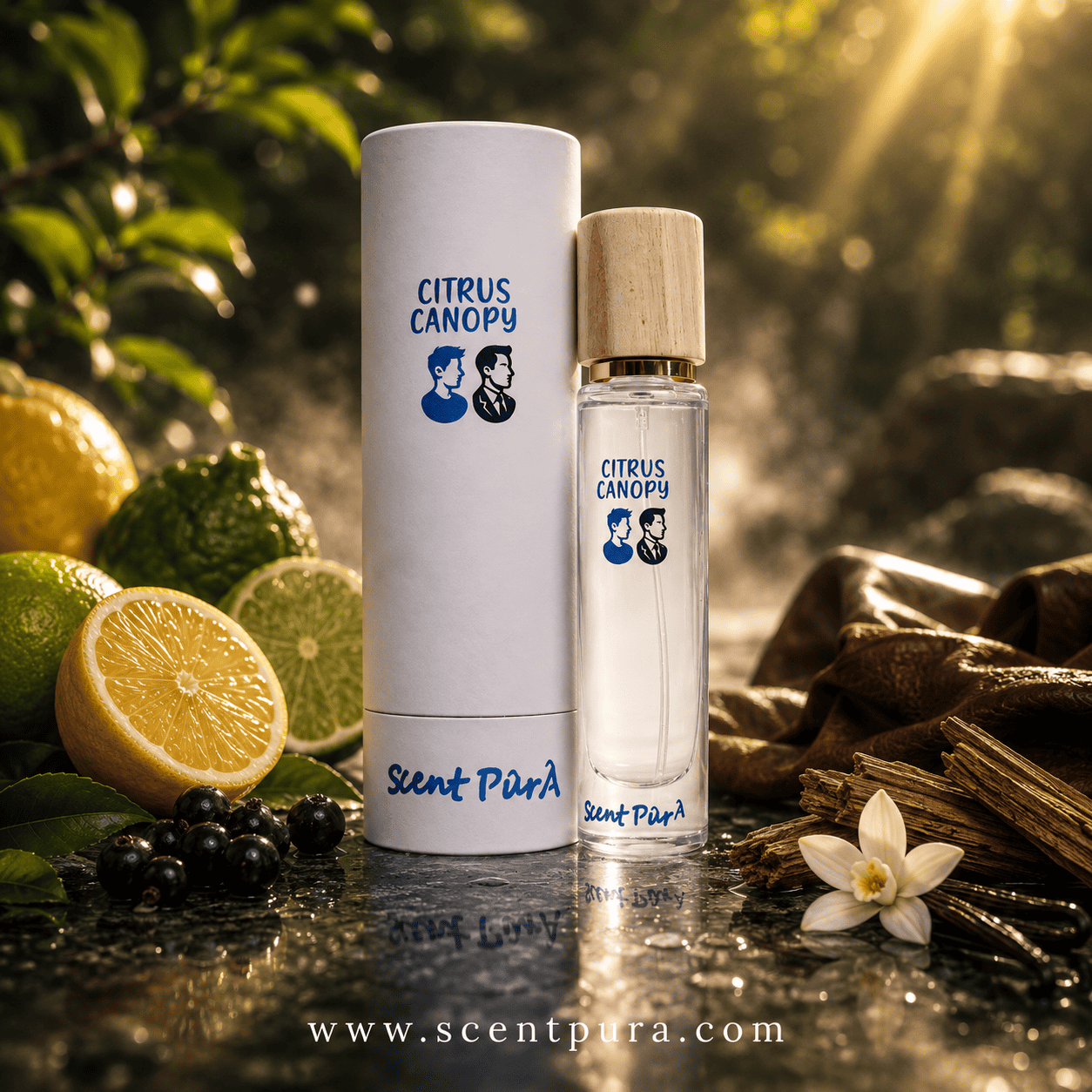 Citrus Canopy Scent Buddy 40 ml bottle beside its round box